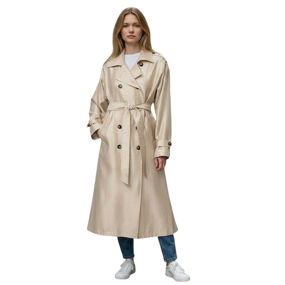 NWT Bernardo Women's Champagne Gold Shimmer Trench Coat Size L